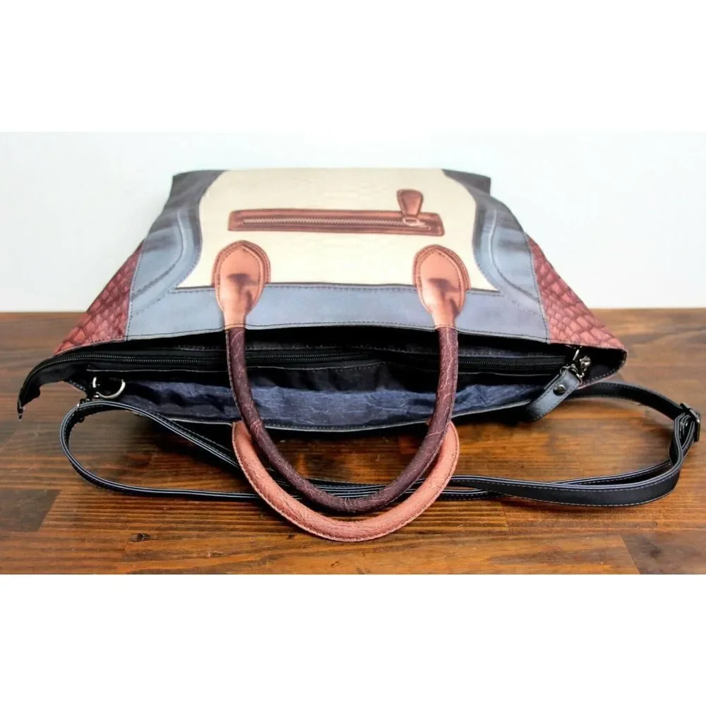 LARGE MOUSSE COLORFUL PRINT NYLON CANVAS ZIP TOP TOTE SHOULDER BAG HANDBAG BOHO